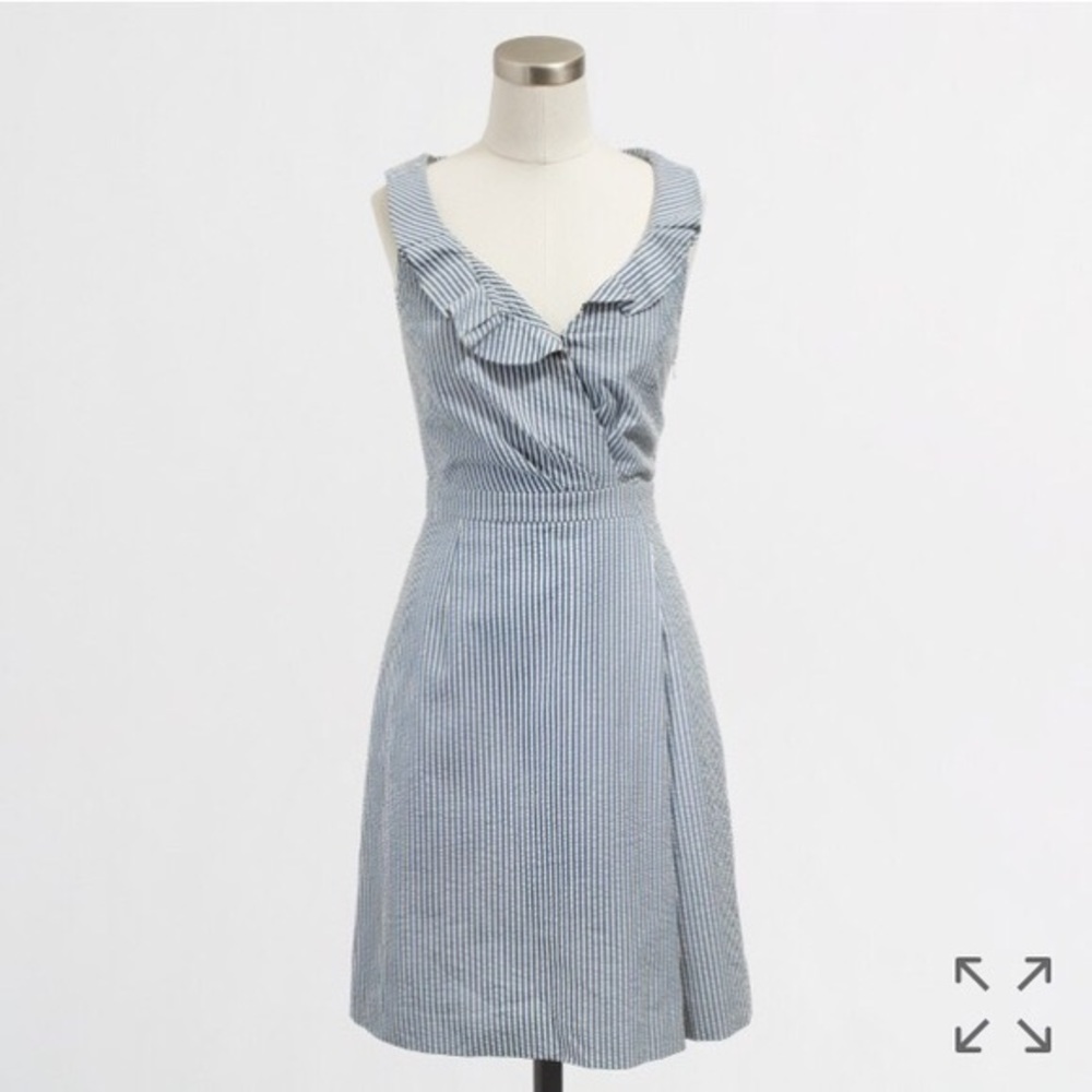 J. Crew EUC Seersucker Ruffle Vneck Dress, worn 1x